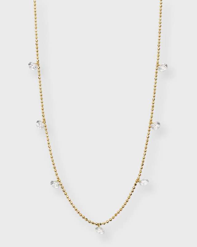 18K Yellow Gold Five-Station Floating Diamond Necklace (18K YG Small Floating Necklace)